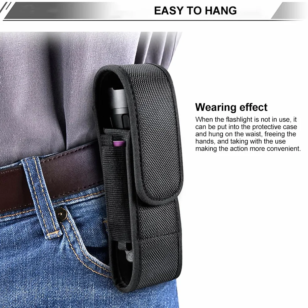 Fondina per torcia tascabile, custodia per torcia per escursioni, supporto per torcia in nylon, fodera tattica per torcia tascabile, protezione per torcia tascabile da 14 cm a 17 cm (Nero)