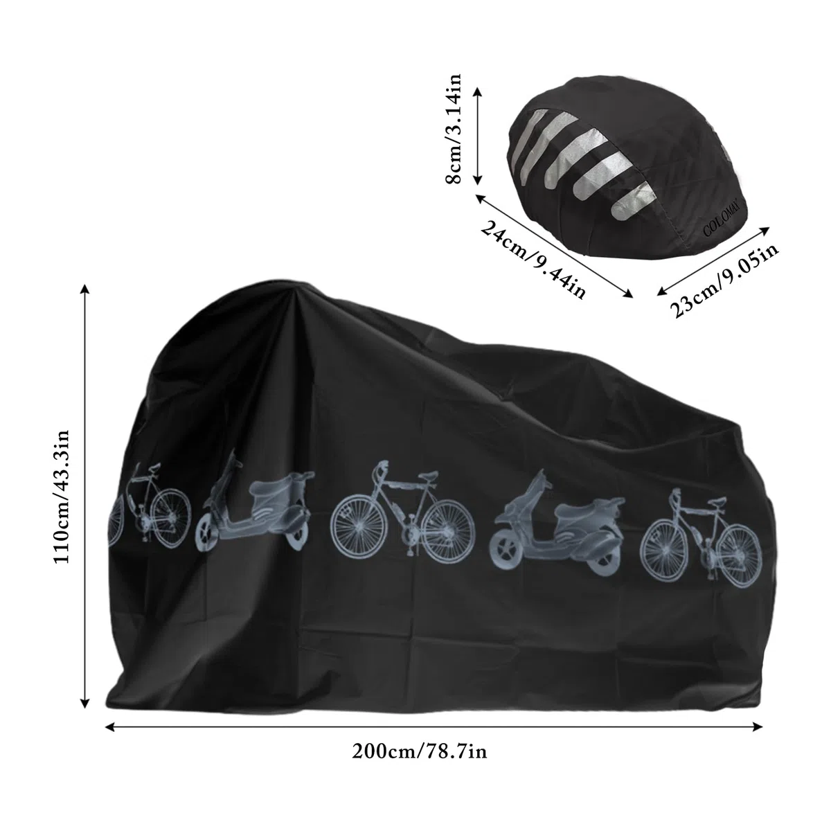 2 Pezzi Copertura per Bicicletta Set, Custodie per Bici con Copertura per Casco, Custodie per Bicicletta Impermeabile, Anti Polvere Pioggia, Anti neve, Protezione UV, Antipolveri, Anti-guano(Nero)