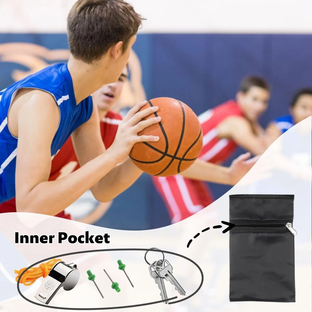 Sacca per pallone, 1 palla, borsa con moschettone e cordino, portatile, pieghevole, per pallacanestro, calcio, pallavolo, bambini e adulti