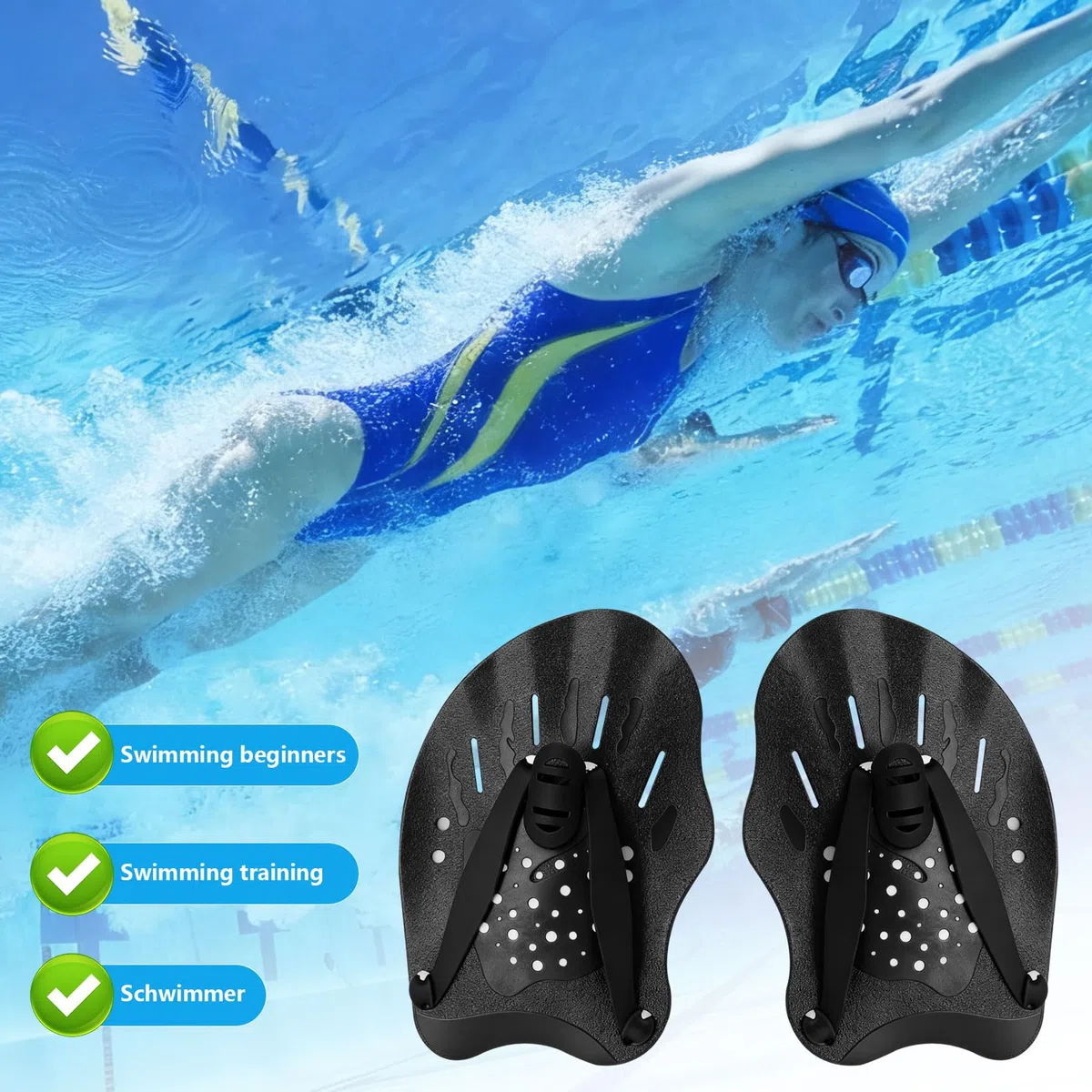 1 PaioPalette Nuoto Piscina, Pinne Nuoto Piscina, Palette per il Nuotos, Palette per Nuotatori, Dispositivo di Allenamento Accessori