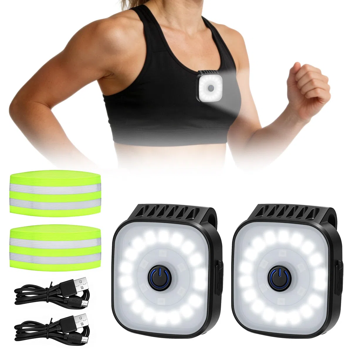 2 lampade LED con clip, clip USB con luce intermittente per jogging, lampada con clip USB ricaricabile per esterni, luce per jogging con 4 modalità di illuminazione, adatta per jogging