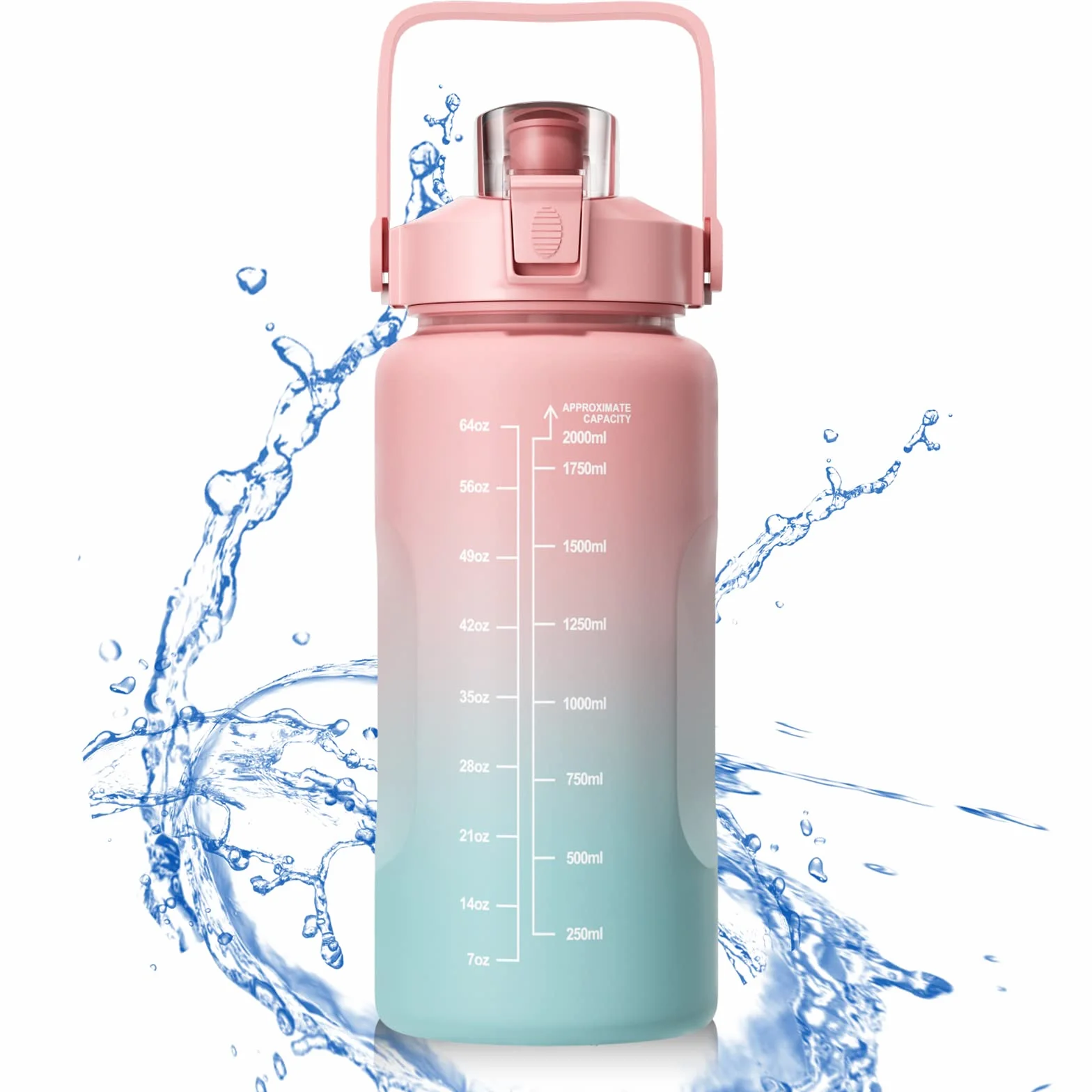 Borraccia con Cannuccia 2 Litro Sportiva Senza BPA, Indici di Ispirazione, Alto Volume, per Yoga Palestra Campeggio (Rosa)