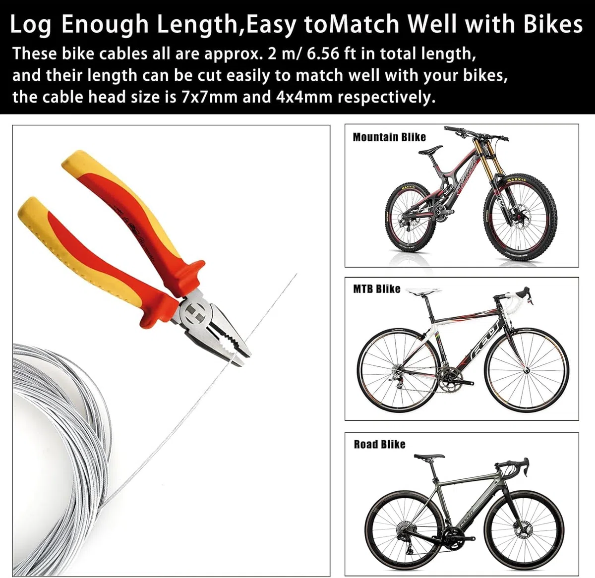 Cavo del cambio universale per bicicletta, 10 pezzi, 2 m, in acciaio al carbonio, con manicotto terminale, accessori per mountain bike, bici da corsa