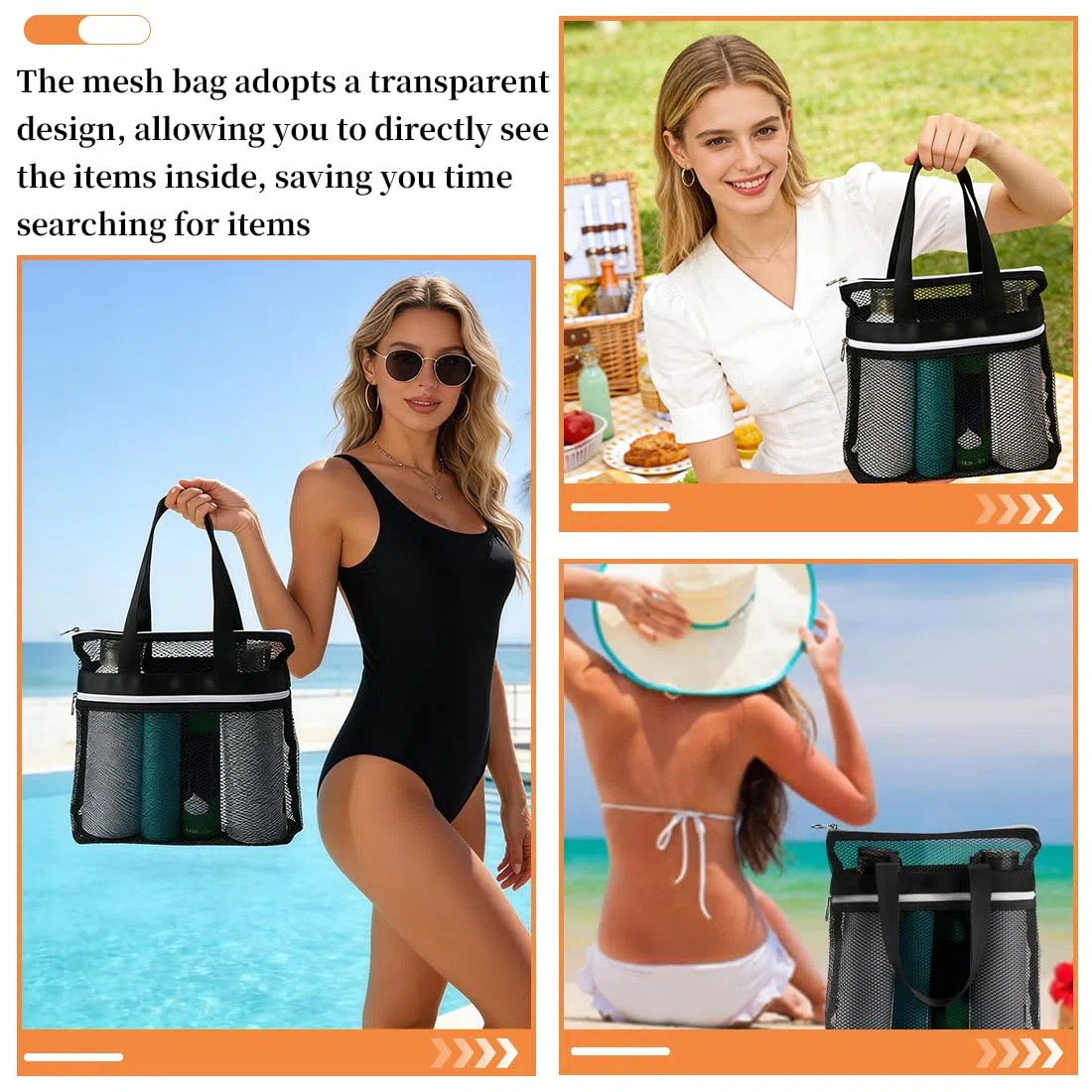 Swimming Equipment Bags, Una borsa da doccia in rete con manico, borsa da doccia portatile, borsa da spiaggia pieghevole, adatta per campeggio, articoli da toeletta e abbigliamento (nera)