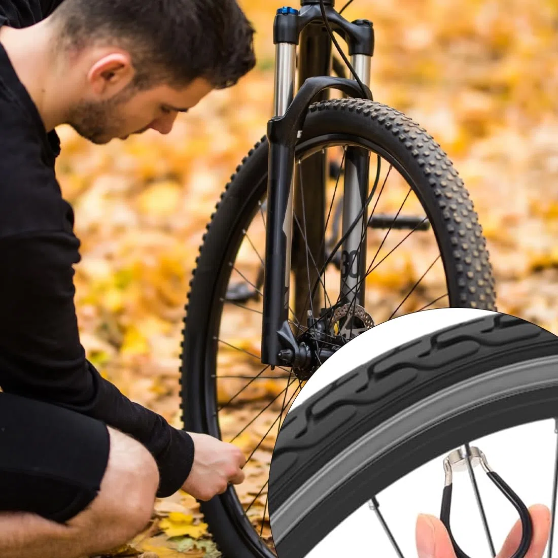 9 Pezzi Chiavi per Raggi Bici, Attrezzi per Manutenzione e Regolazione delle Ruote, 3 Chiavi tiraraggi Bici, 3 Chiavi per Raggi per Ruote da Bicicletta Calibro 10-15 e 3 Leve per Pneumatici