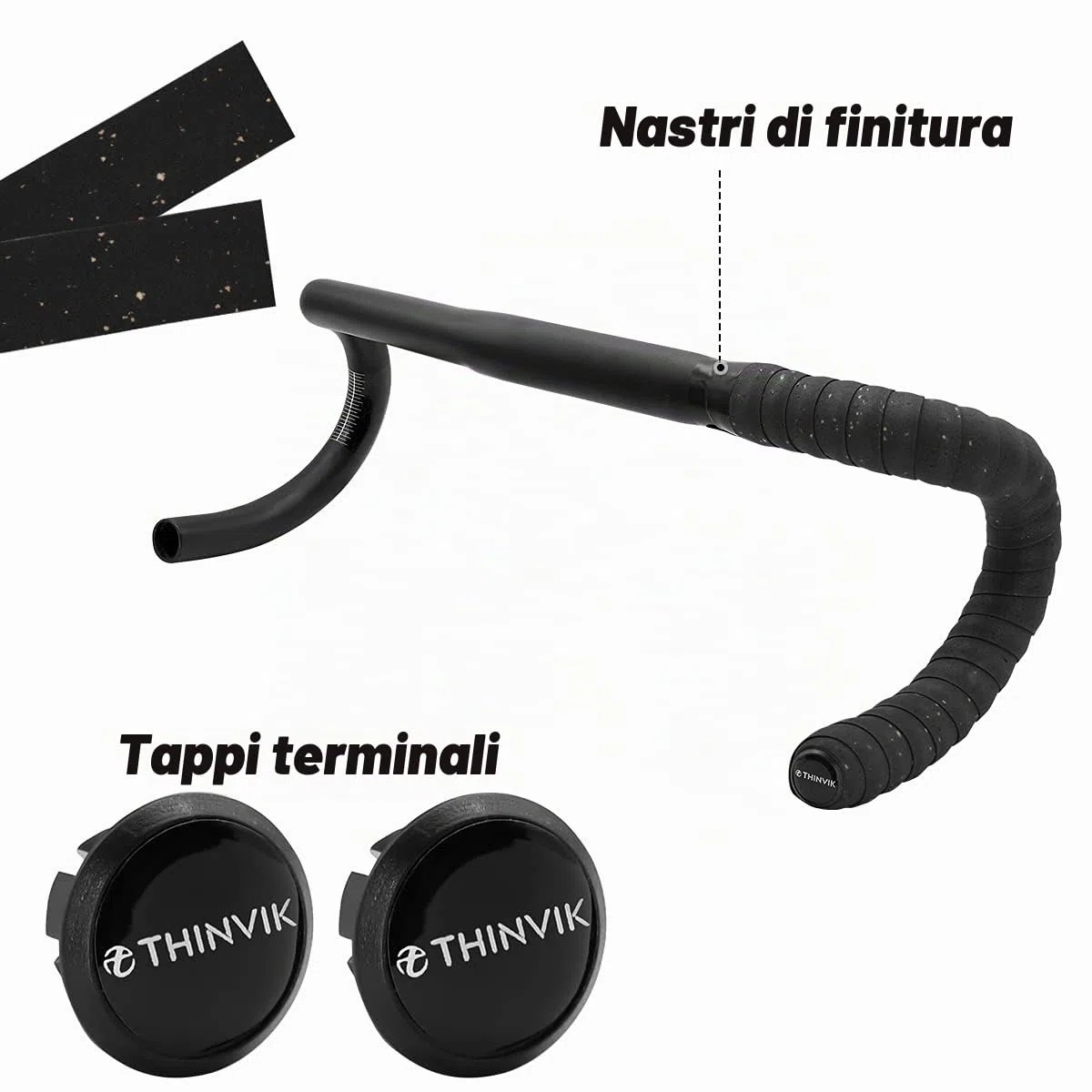 Thinvik Nastro Manubrio Bici in EVA e Sughero (Set di 2) - Avvolgi il Manubrio per una Corsa Confortevole, Antiscivolo e Assorbisudore - Nero