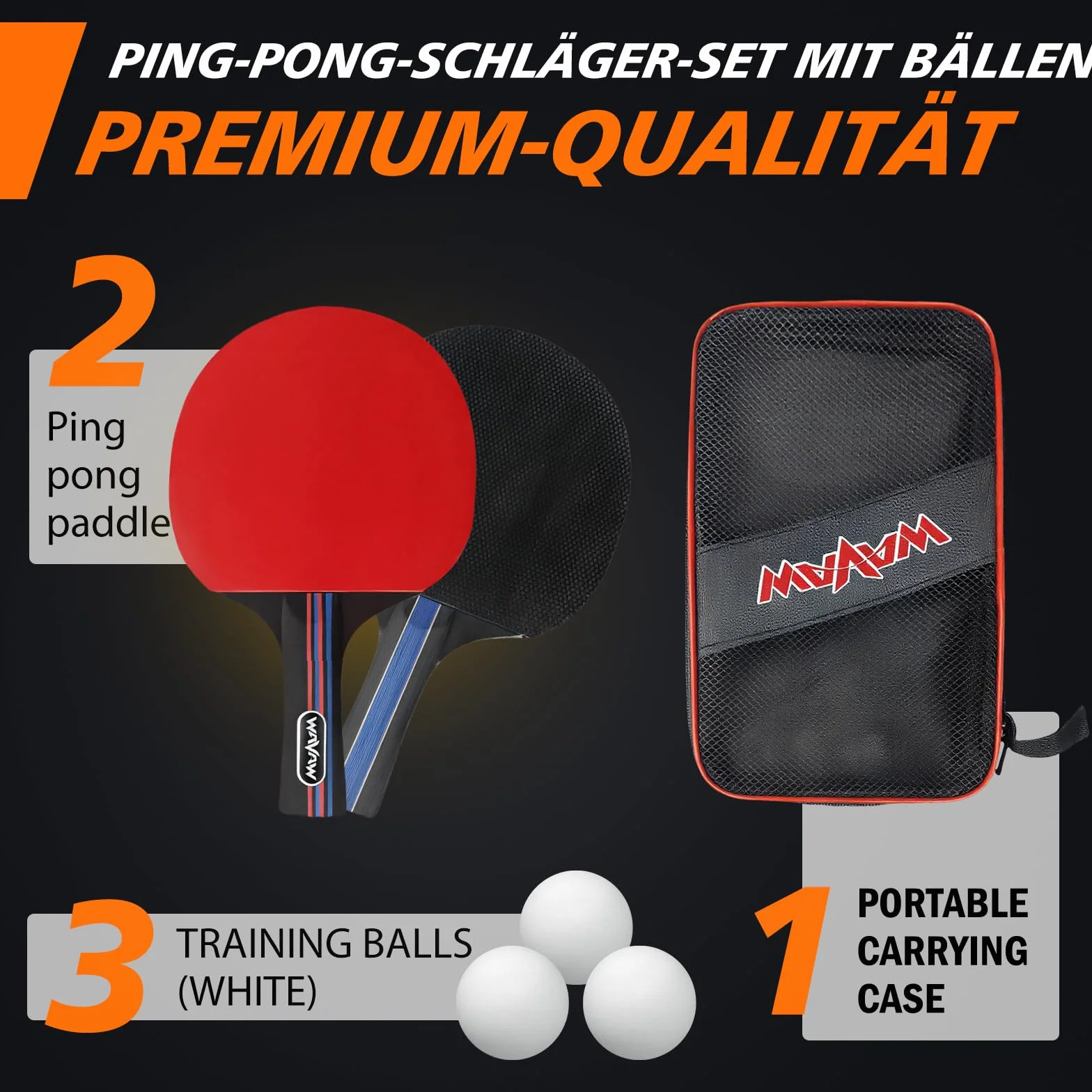 Set di fruste da ping pong con palle, allenamento e tempo libero, fruste da ping pong e accessori interni